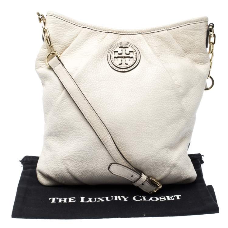 Pre Owned Tory Burch Cream Leather Crossbody Bag