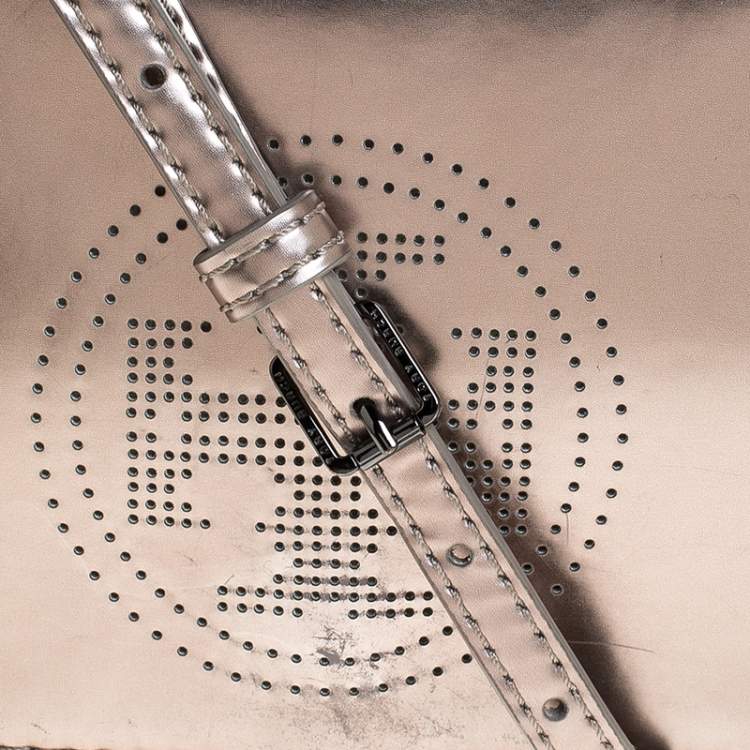 Pre Owned Tory Burch Metallic Grey Patent Leather Flap Crossbody Bag