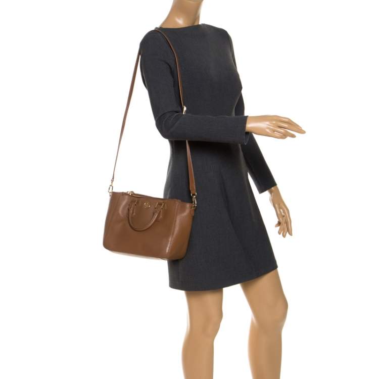 Pre Owned Tory Burch Brown Leather Double Zip Tote