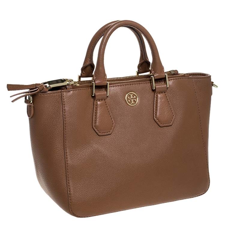 Pre Owned Tory Burch Brown Leather Double Zip Tote
