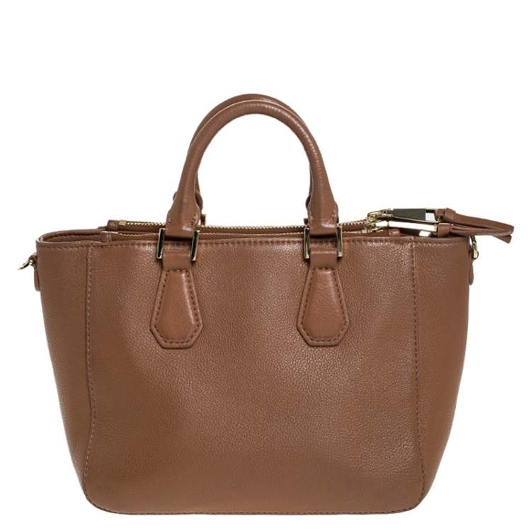 Pre Owned Tory Burch Brown Leather Double Zip Tote