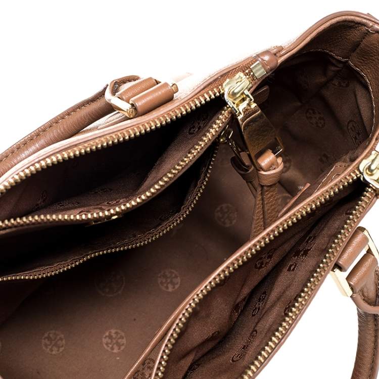 Pre Owned Tory Burch Brown Leather Double Zip Tote