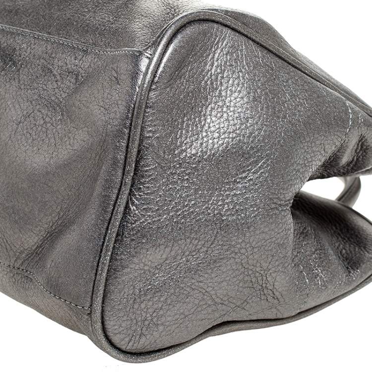 Pre Owned Tory Burch Metallic Dark Grey Boston Bag