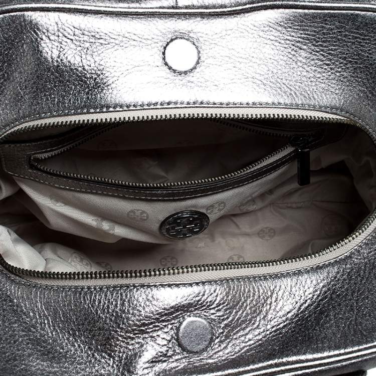 Pre Owned Tory Burch Metallic Dark Grey Boston Bag
