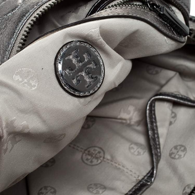 Pre Owned Tory Burch Metallic Dark Grey Boston Bag