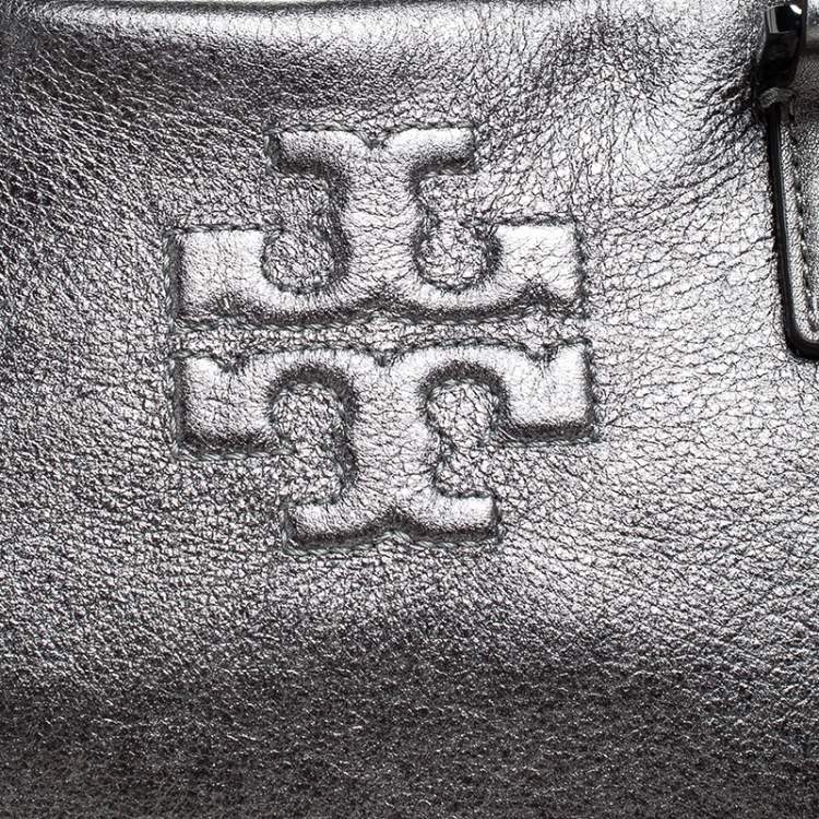 Pre Owned Tory Burch Metallic Dark Grey Boston Bag
