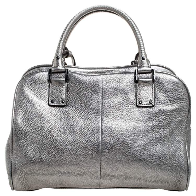 Pre Owned Tory Burch Metallic Dark Grey Boston Bag