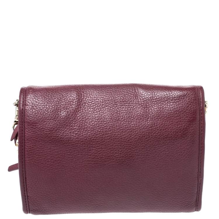 Pre Owned Tory Burch Burgundy Leather Britten Flap Crossbody Bag