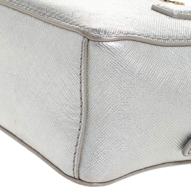 Pre Owned Tory Burch Metallic Grey Leather Micro Satchel