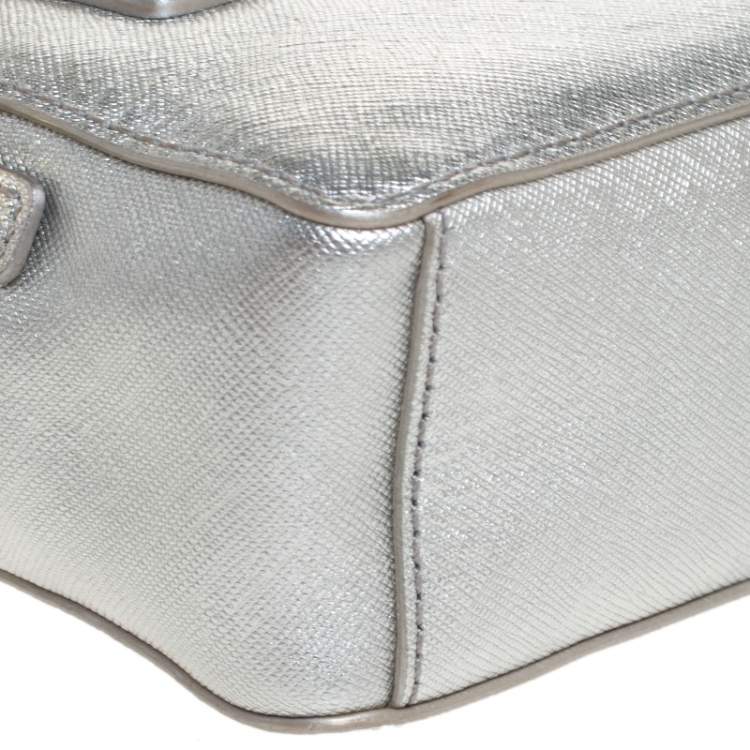 Pre Owned Tory Burch Metallic Grey Leather Micro Satchel