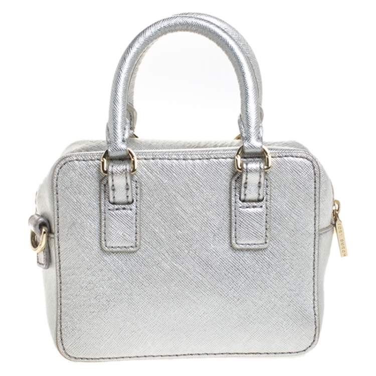 Pre Owned Tory Burch Metallic Grey Leather Micro Satchel