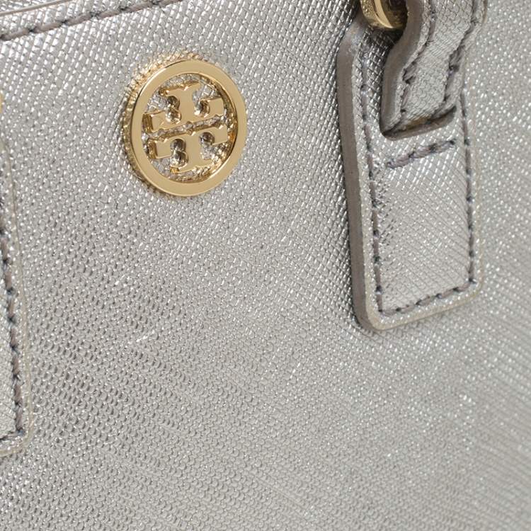 Pre Owned Tory Burch Metallic Grey Leather Micro Satchel