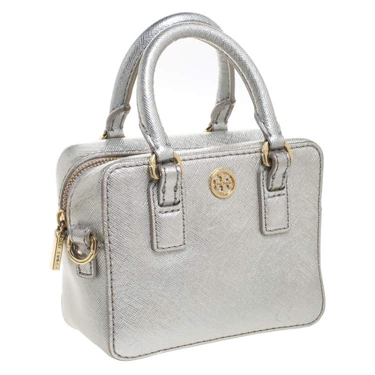 Pre Owned Tory Burch Metallic Grey Leather Micro Satchel