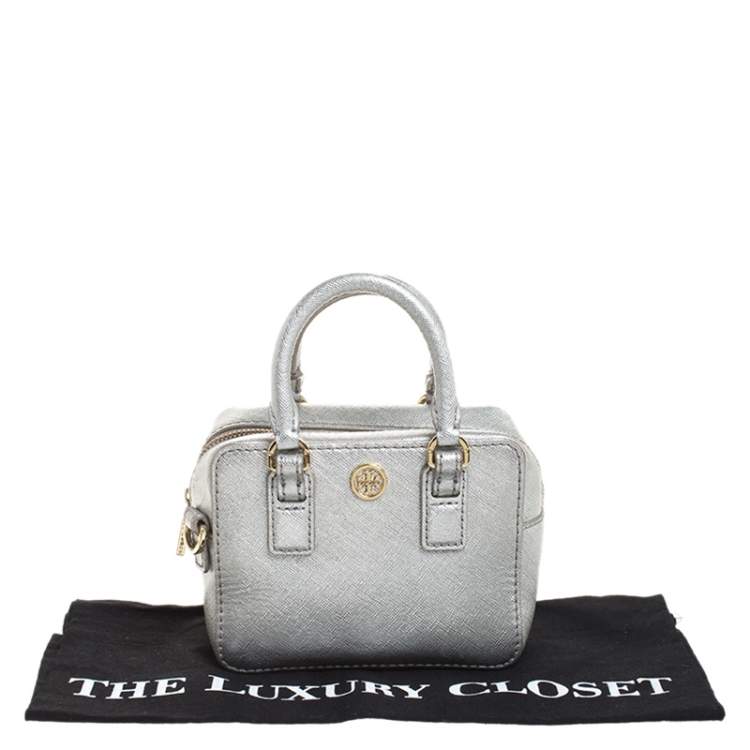 Pre Owned Tory Burch Metallic Grey Leather Micro Satchel