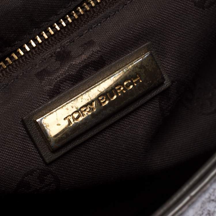 Pre Owned Tory Burch Dark Grey Leather Large Fleming Stripe Convertible Shoulder Bag