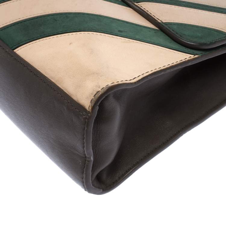 Pre Owned Tory Burch Dark Grey Leather Large Fleming Stripe Convertible Shoulder Bag