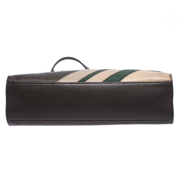 Pre Owned Tory Burch Dark Grey Leather Large Fleming Stripe Convertible Shoulder Bag