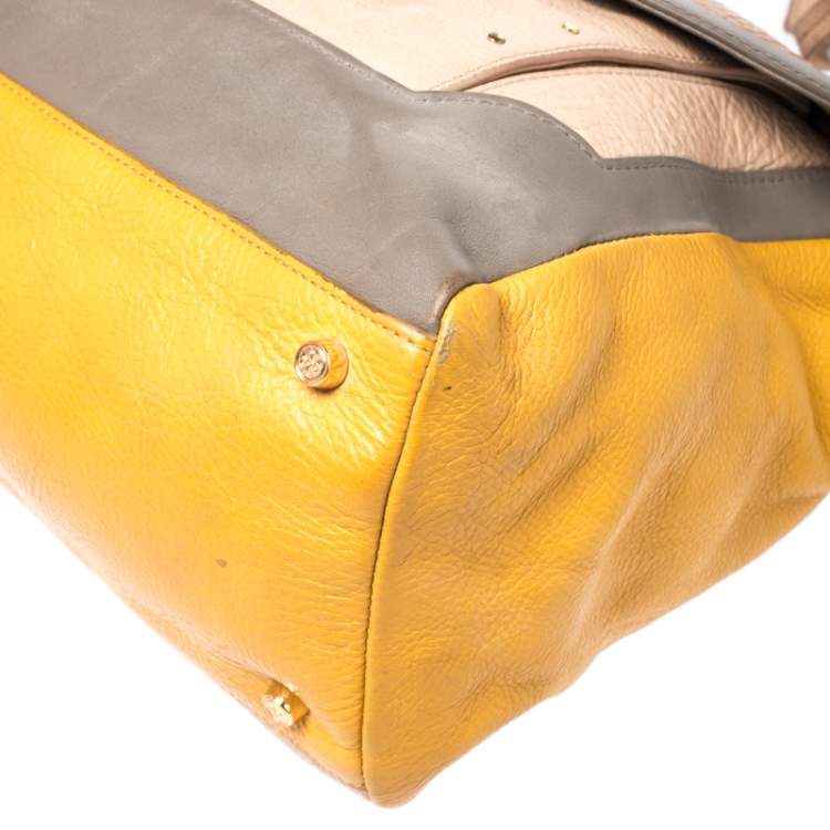 Pre Owned Tory Burch Multicolor Croc Embossed Leather Top Handle Bag