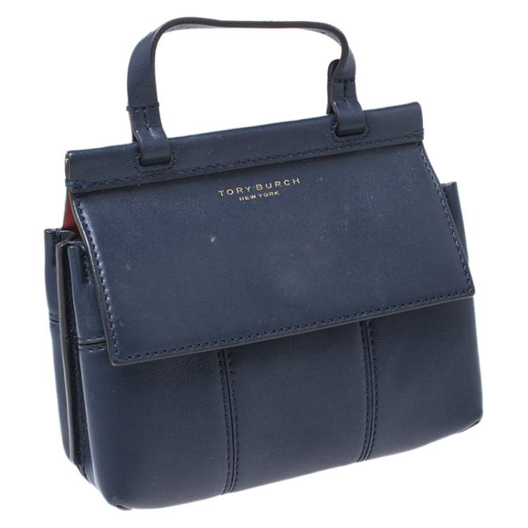 Pre Owned Tory Burch Blue Leather Crossbody Bag