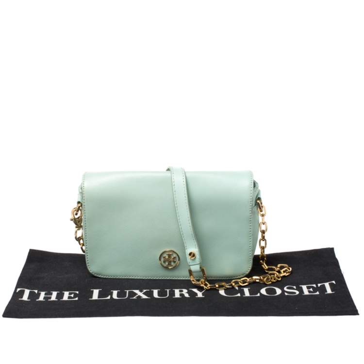 Pre Owned Tory Burch Lime Green Leather Robinson Crossbody Bag