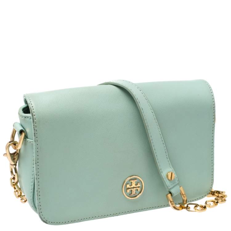Pre Owned Tory Burch Lime Green Leather Robinson Crossbody Bag