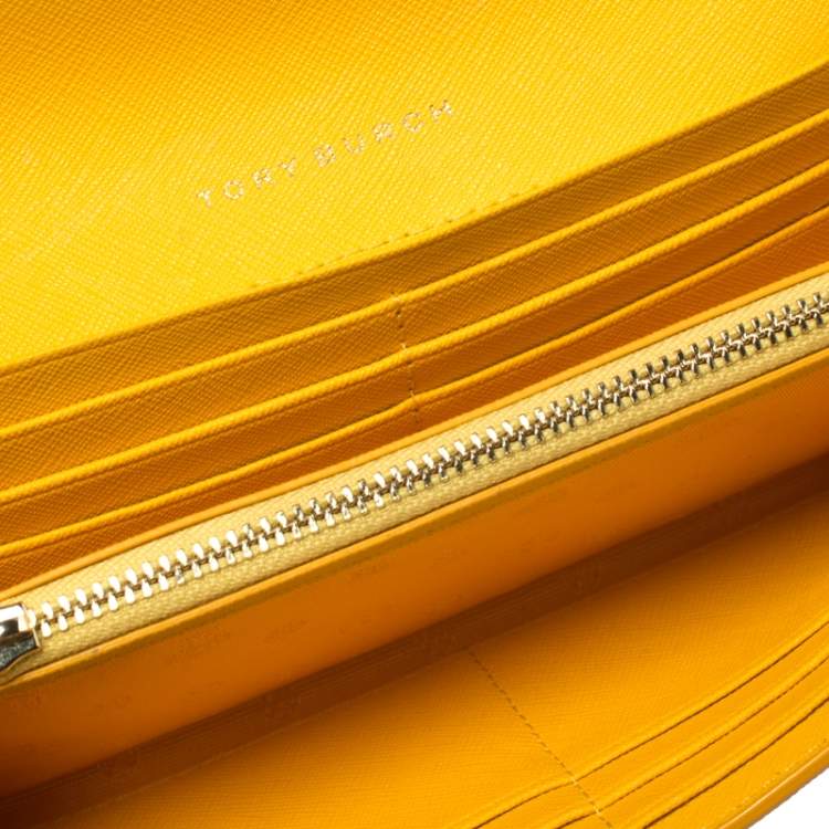 Pre Owned Tory Burch Mustard Leather Robinson Envelope Flap Wallet