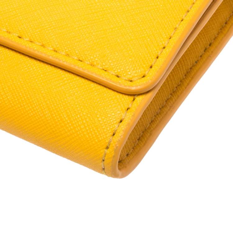 Pre Owned Tory Burch Mustard Leather Robinson Envelope Flap Wallet