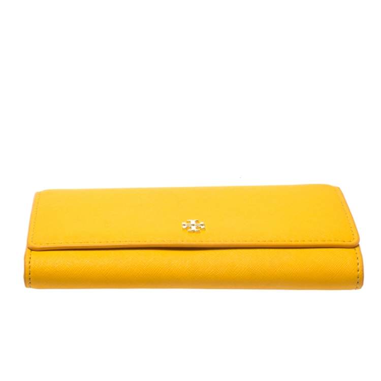 Pre Owned Tory Burch Mustard Leather Robinson Envelope Flap Wallet
