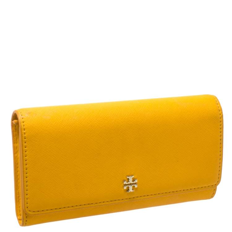 Pre Owned Tory Burch Mustard Leather Robinson Envelope Flap Wallet