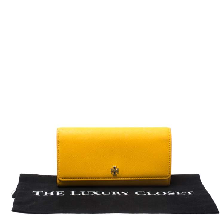 Pre Owned Tory Burch Mustard Leather Robinson Envelope Flap Wallet