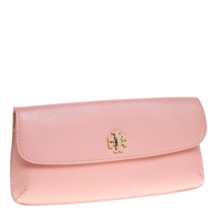 Pre Owned Tory Burch Pink Leather Diana Flap Clutch