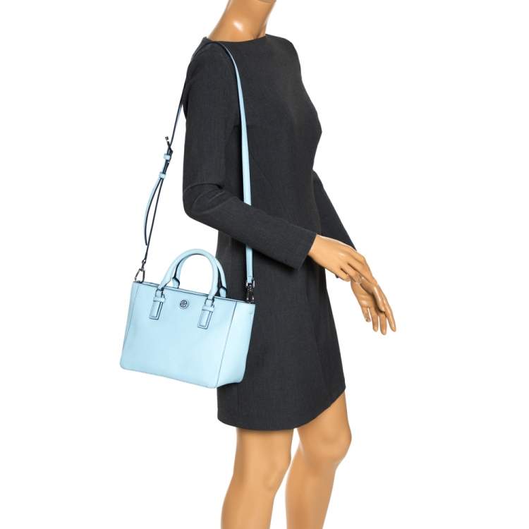 Pre Owned Tory Burch Light Blue Leather Robinson East West Satchel