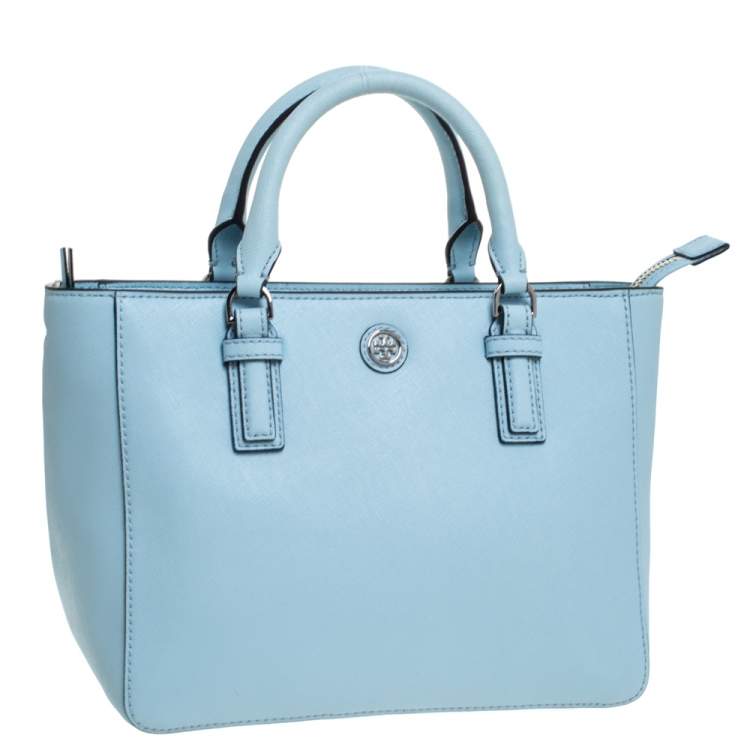 Pre Owned Tory Burch Light Blue Leather Robinson East West Satchel