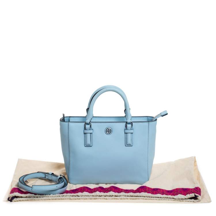 Pre Owned Tory Burch Light Blue Leather Robinson East West Satchel