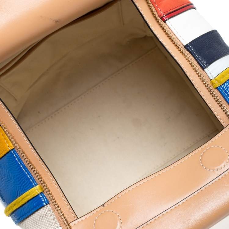 Pre Owned Tory Burch  Multicolor Leather/Suede/Calfhair and Canvas Balloon Stripe Half Moon Satchel                                   