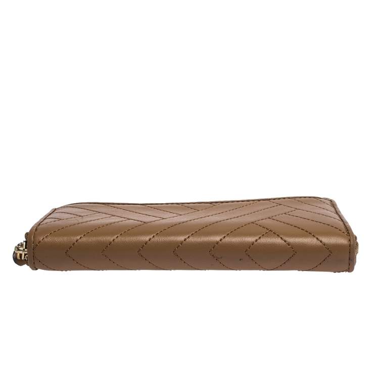 Pre Owned Tory Burch Tan Leather Alexa Zip Around Wallet