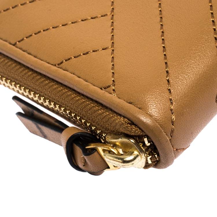 Pre Owned Tory Burch Tan Leather Alexa Zip Around Wallet