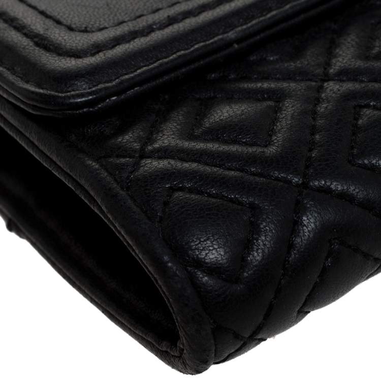 Pre Owned Tory Burch Black Leather Fleming Trifold Wallet