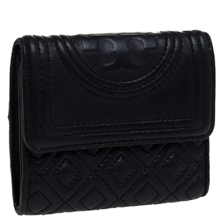Pre Owned Tory Burch Black Leather Fleming Trifold Wallet