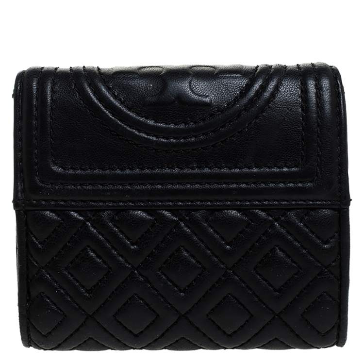 Pre Owned Tory Burch Black Leather Fleming Trifold Wallet