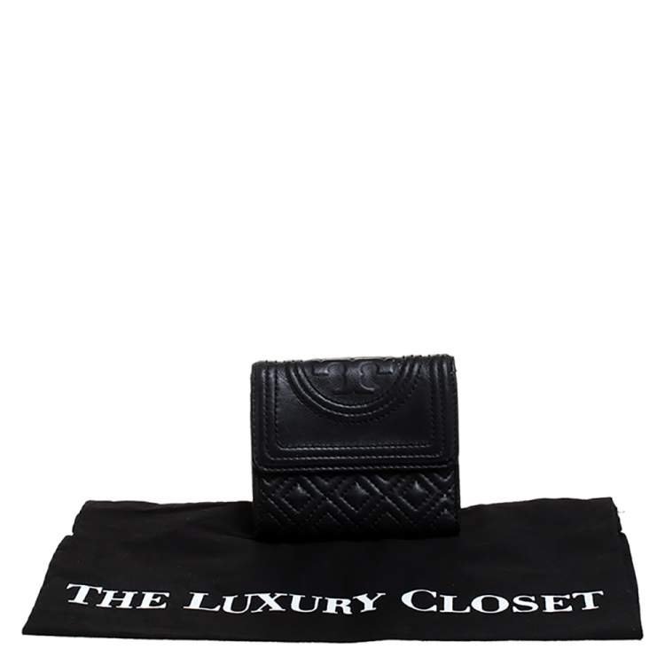 Pre Owned Tory Burch Black Leather Fleming Trifold Wallet