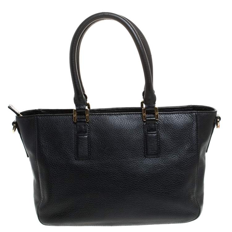 Pre Owned Tory Burch Black Leather Medium Convertible Tote