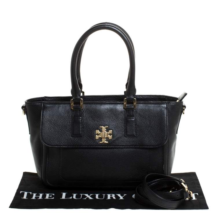 Pre Owned Tory Burch Black Leather Medium Convertible Tote