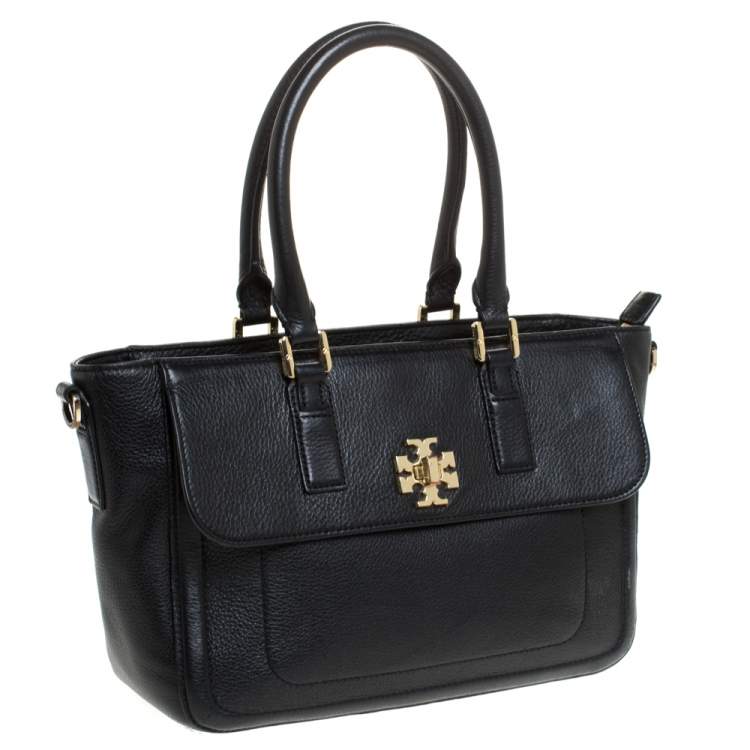 Pre Owned Tory Burch Black Leather Medium Convertible Tote
