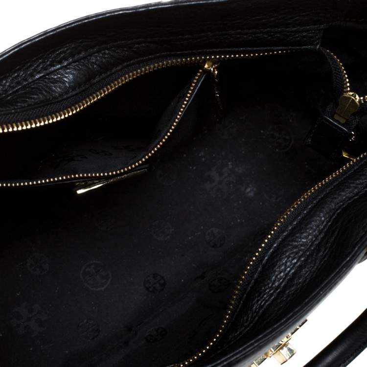 Pre Owned Tory Burch Black Leather Medium Convertible Tote