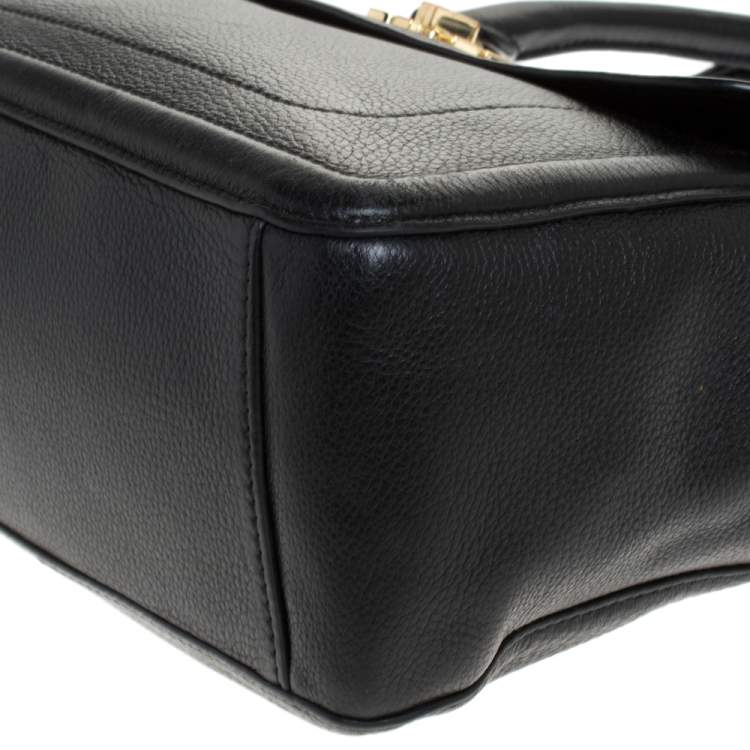 Pre Owned Tory Burch Black Leather Medium Convertible Tote