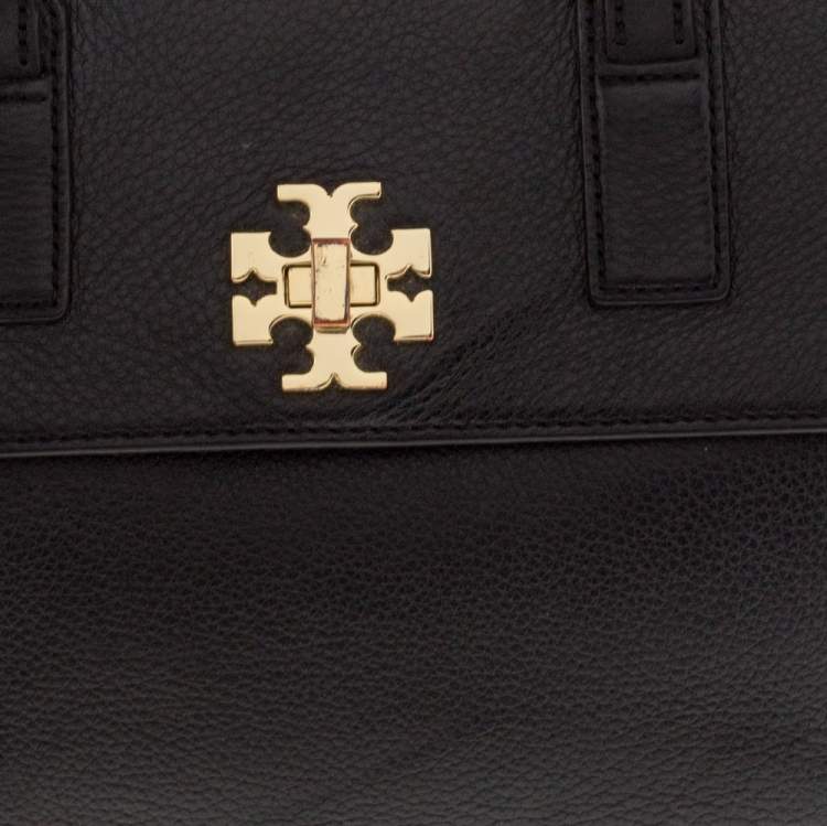 Pre Owned Tory Burch Black Leather Medium Convertible Tote