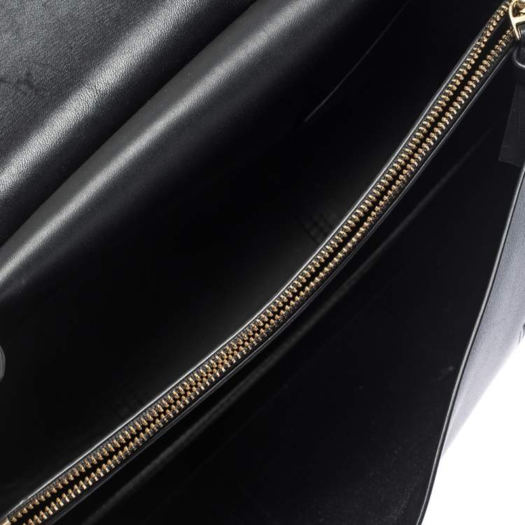Pre Owned Tory Burch Black Leather Block T Top Handle Bag
