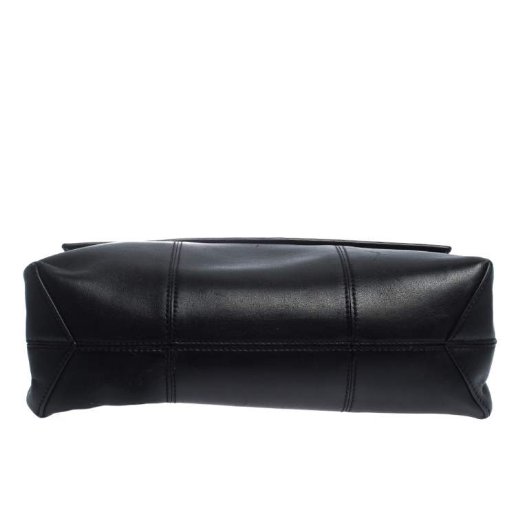 Pre Owned Tory Burch Black Leather Block T Top Handle Bag