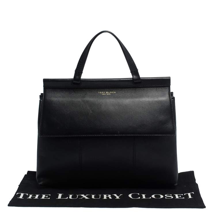 Pre Owned Tory Burch Black Leather Block T Top Handle Bag